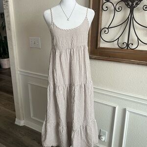 Cotton On Beige and White Striped Midi Dress XS